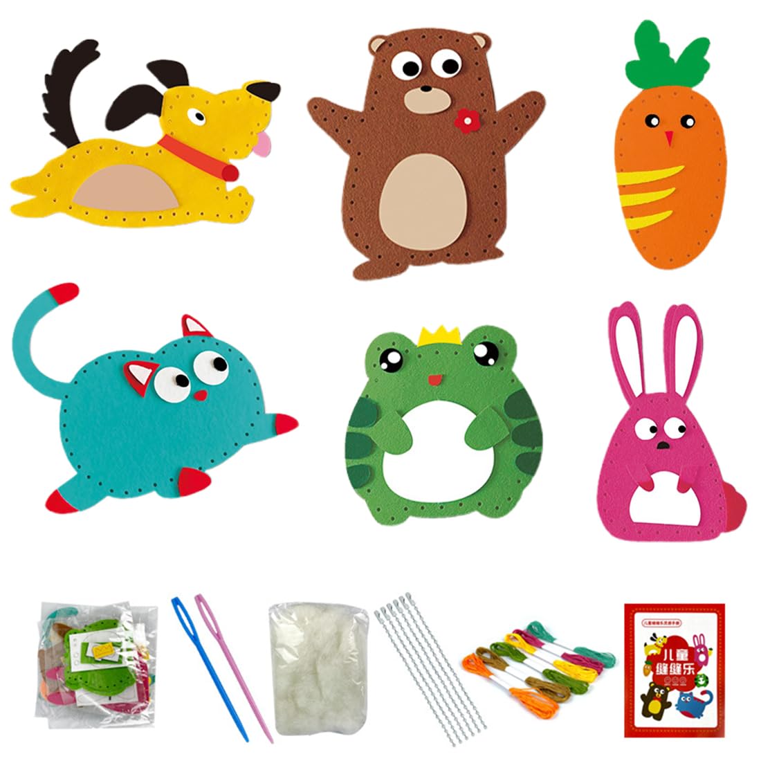 KOLZEMV Kits de costura de fieltro animal, kit de costura para niños, artes y artesanías para principiantes, kit de bricolaje de fieltro, juguetes de coser DIY, kits de costura para principiantes