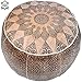 Pouf One - En cuir véritable - Style oriental - Garnissage marron clair - Diamètre 49 cm - Tabouret vintage marocain - Pouf - Repose-pieds - Coussin en cuir - Maroc