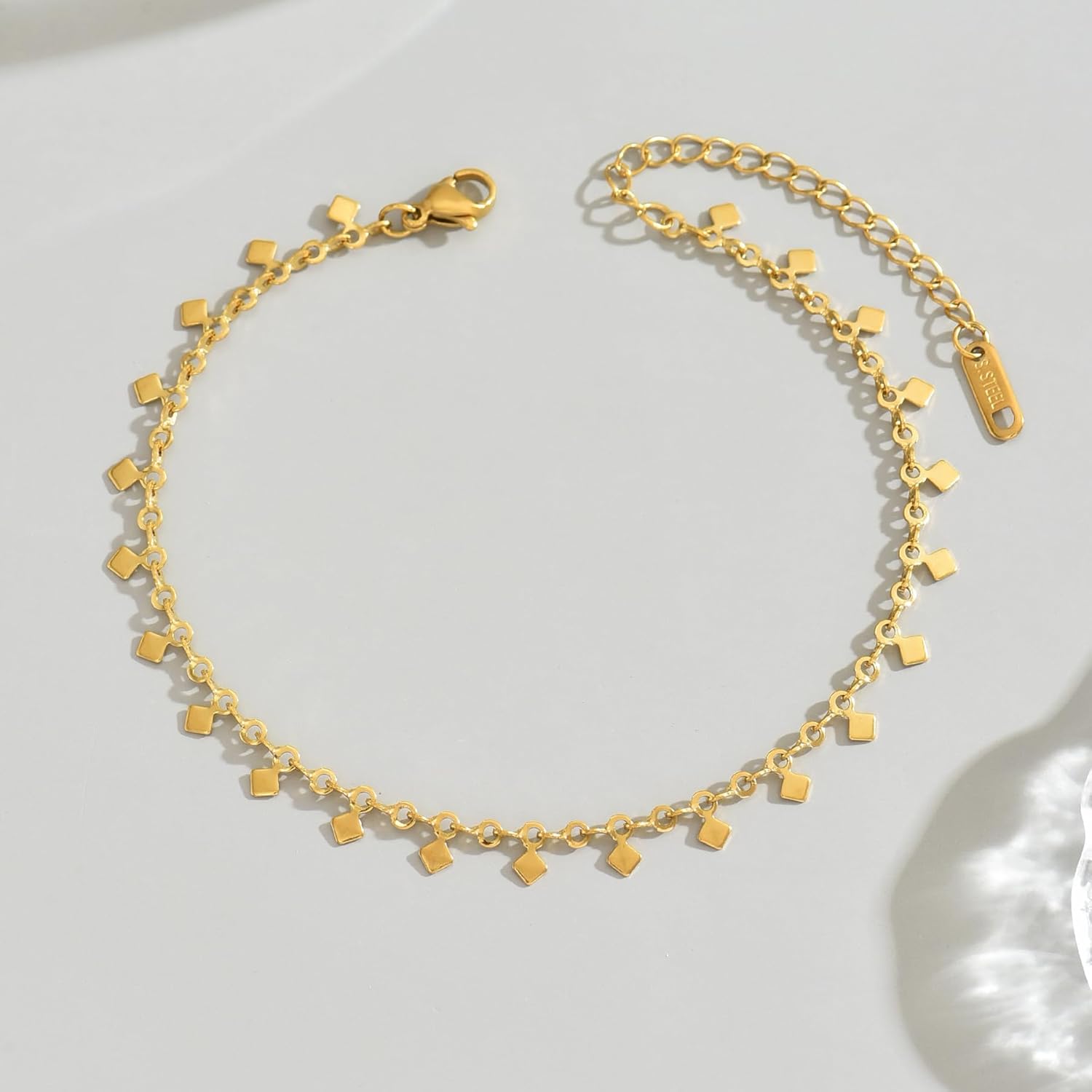 18K Gold Plated Ankle Bracelets for Women Dainty Star Coin Teardrop Square Tassel Anklets Cute Dangle Foot Chain Stainless Steel Beach Foot Jewelry - Image 6