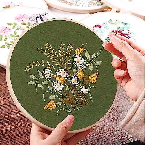 Mocoosy 3 Pack Embroidery Starter Kit With Pattern And Instructions, Stamped Embroidery Kit For Beginners, Cross Stitch Sets Sewing Craft Include 3 Embroidery Fabric, 3 Bamboo Hoops And Color Threads #TOP5