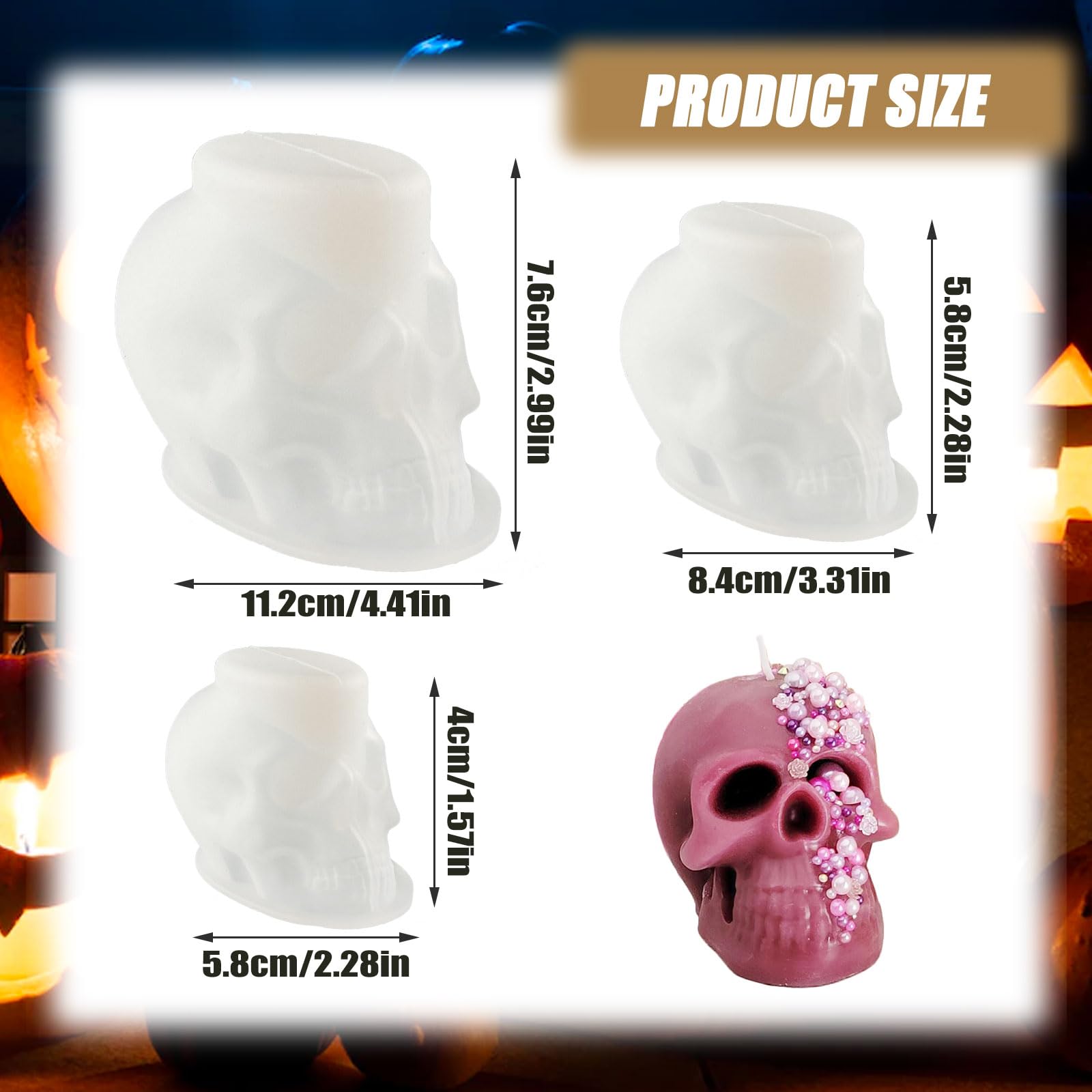 Lot De 3 Moules En Silicone En Forme De Tête De Mort D'Halloween - En Silicone - Pour La Décoration De La Maison Et D'Halloween