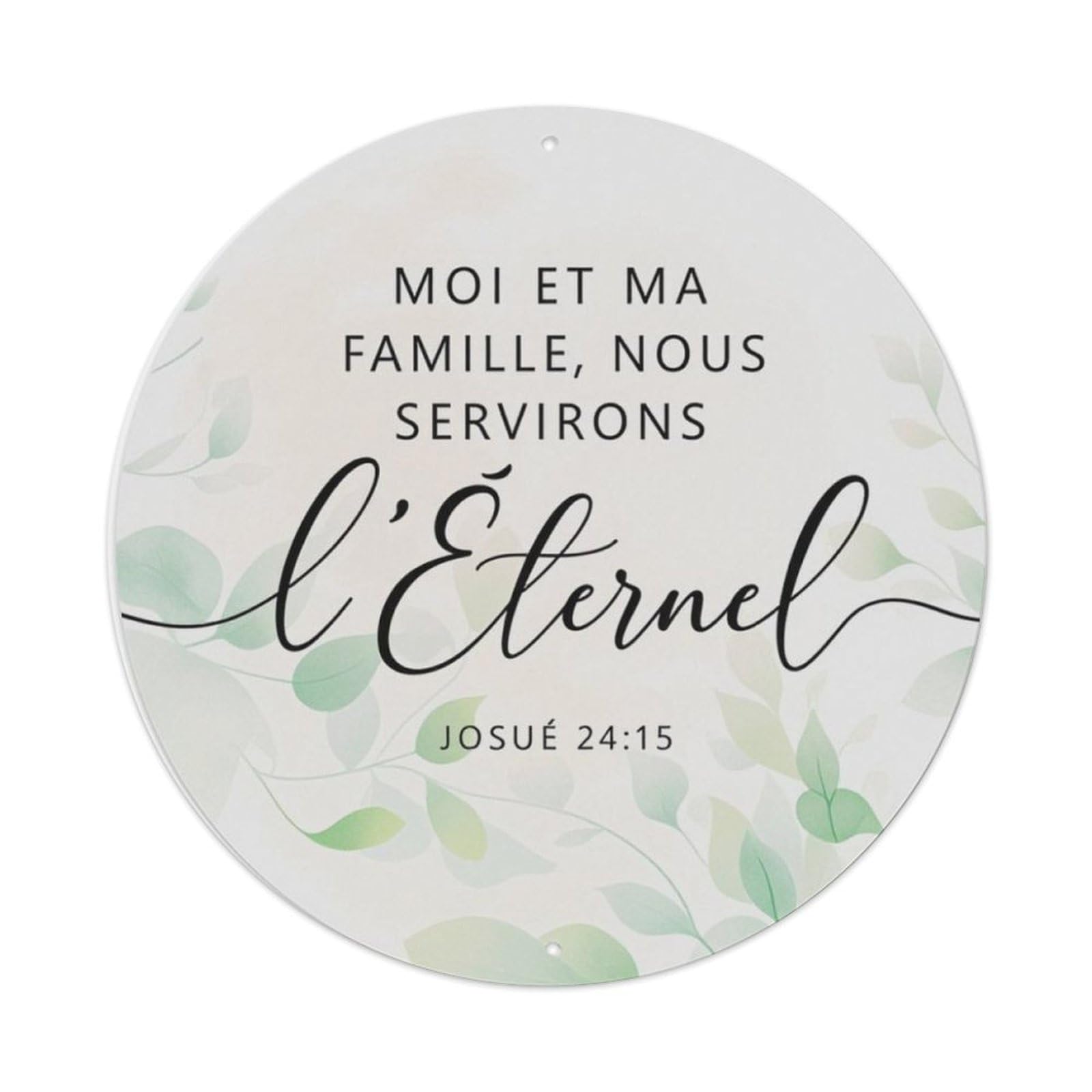 French Bible Verse Green Leaves Round Decor Sign Vintage Aluminium Metal Sign, Retro Wall Decor for Home, Bar, Garage & Farmhouse 20x20cm