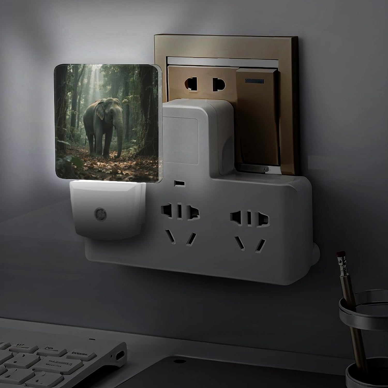 Green Elephants LED Night Light Plug-In Wall Nightlight, Decor 11.5x7.5x5cm image 5
