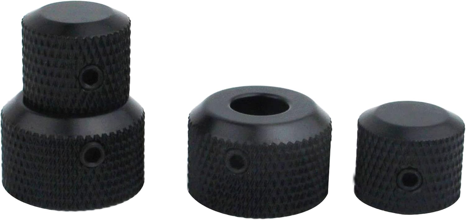 Guyker 2Pcs Brass Concentric Stacked Knobs, Dual Knurled Control Knobs, High Grade Dome Volume Tone Knob Replacement for Electric Guitar or Precision Bass - CNC Machined (Black)
