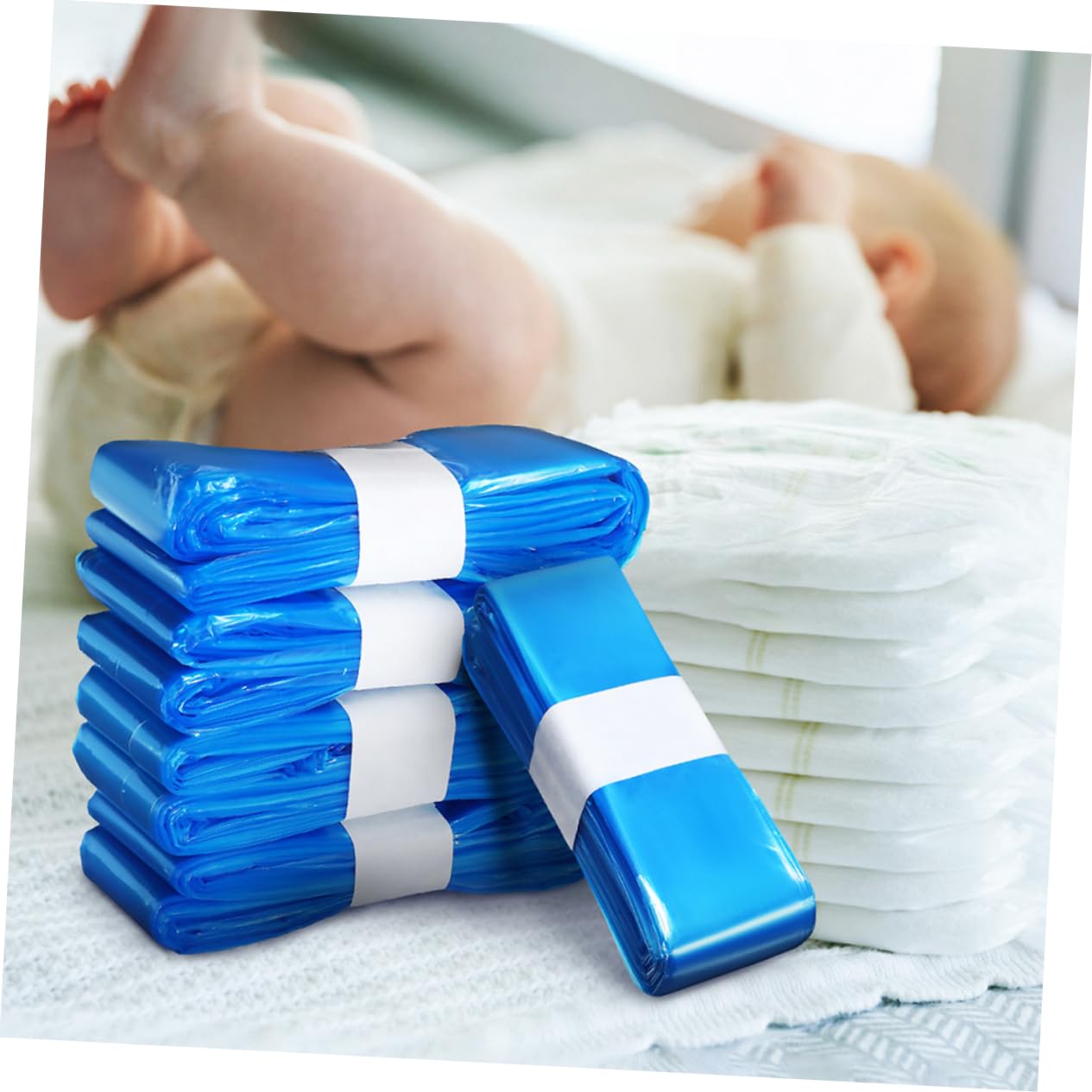 WHAMVOX Home Office Nappy Bags 5 Rolls Disposable Garbage Bags 260mm x 7m Blue