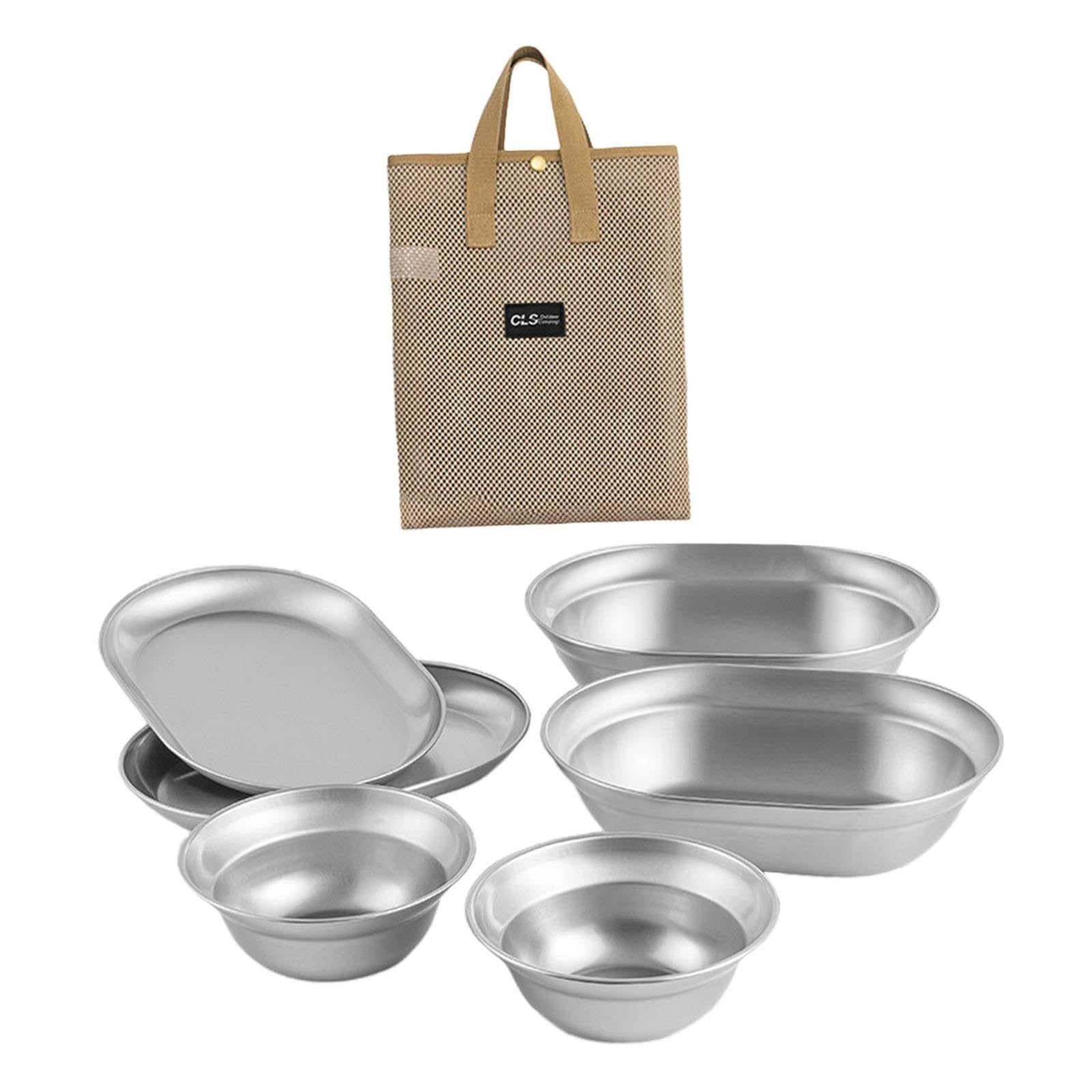 Juego de 6 Piezas de Utensilios para Acampar: Platos Y de Acero Inoxidable.