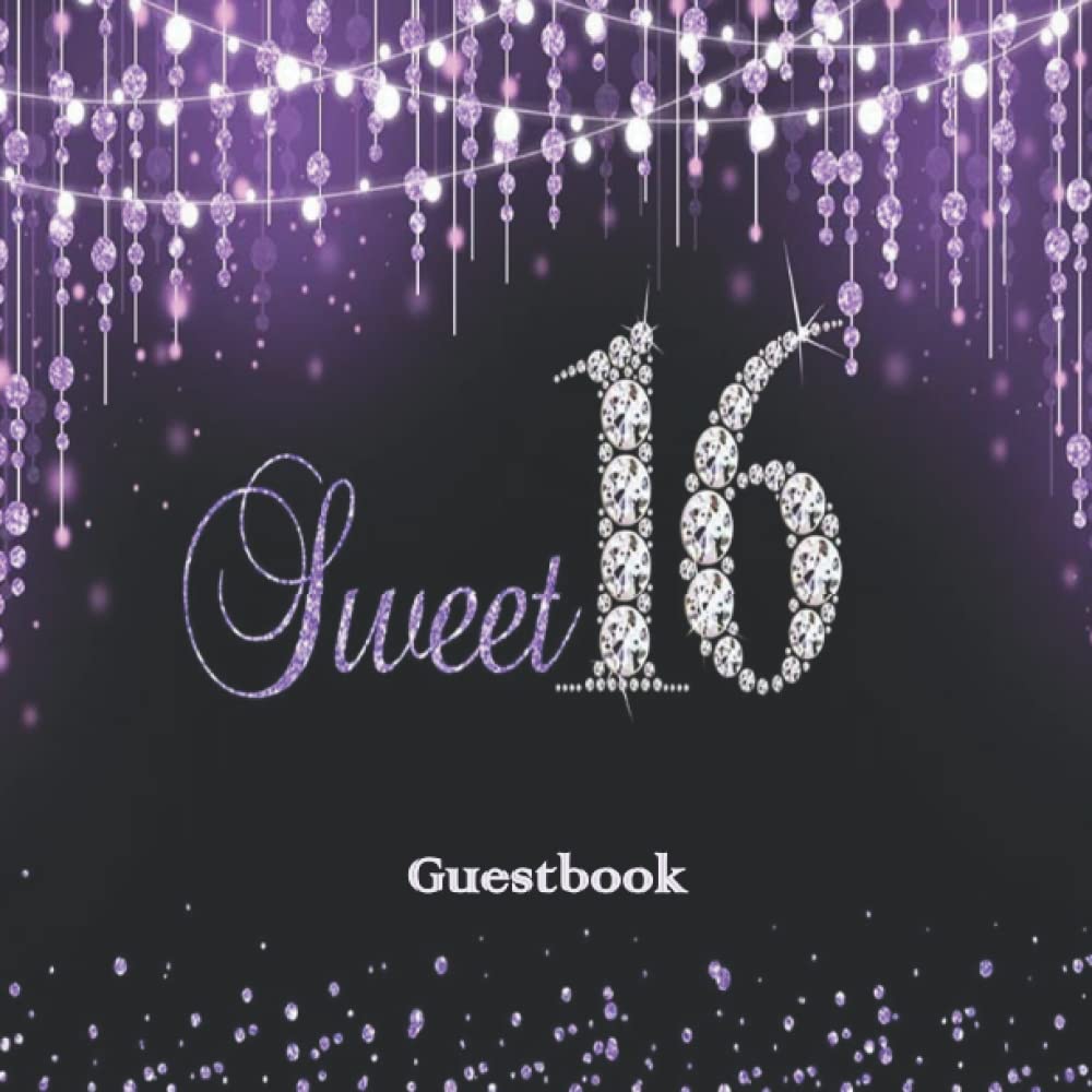 sweet16: Purple Girls Sweet Sixteen Happy Birthday Shiny Glitter Diamond Dots guest book/ Purple Sweet 16 Birthday guest book/ Girls Happy 16 Birthday Party gust book/