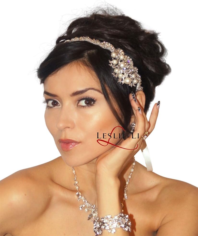 Leslie Li Women's Crystal Bridal Head Wrap & Pearl/Crystal Comb One Size Ivory 403-307