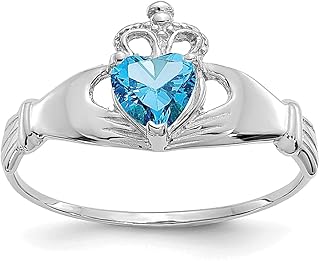 Anel de ouro branco 14 k zircônia cúbica zircônia cúbica zircônia cúbica pedra do mês de dezembro Claddagh irlandês nó celta anel tamanho 7,00 joias finas para mulheres presentes para ela, Zircônia, ouro branco 14K, Zircônia cúbica