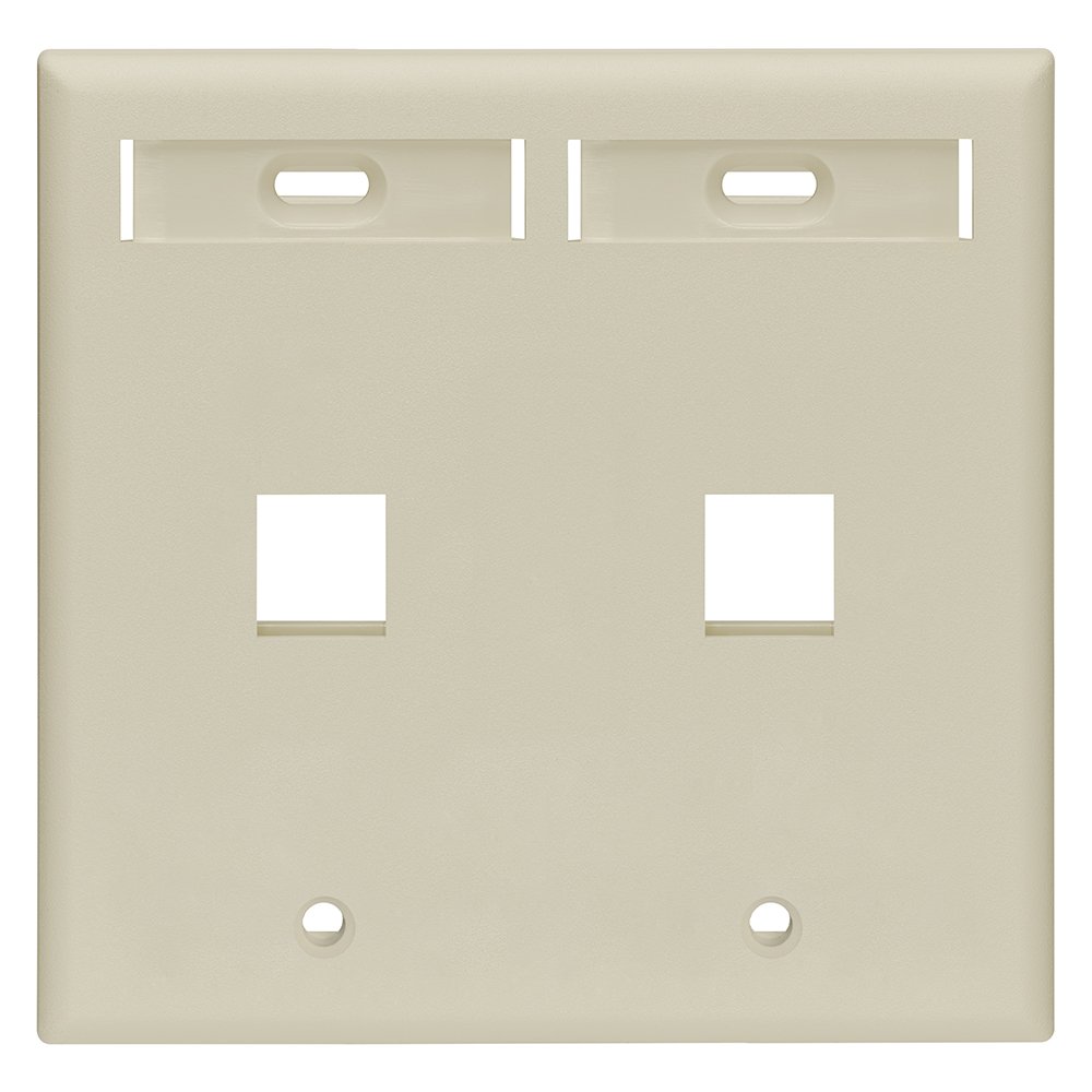 Leviton 2-Port Dual Gang QuickPort Wallplate with ID Windows, 42080-2IP, Ivory