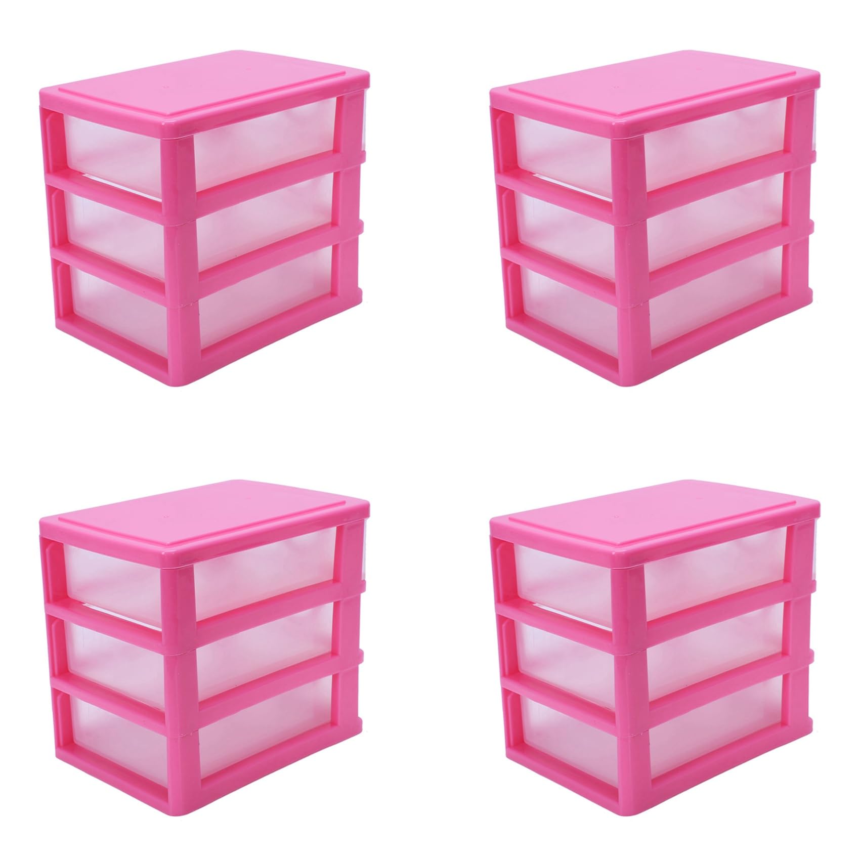 Hndhbfgrt 4X Mini Translucent Drawer Type Plastic Storage Box(Rose Red 3 Layers)