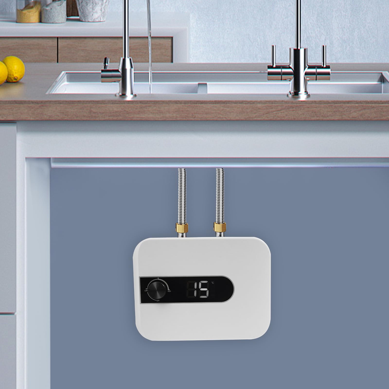 Minicalentador de agua eléctrico de 5 litros, depósito de agua caliente de 1500 W con regulador de temperatura, calentador de agua caliente para cocina y baño, protección IPX4, color blanco
