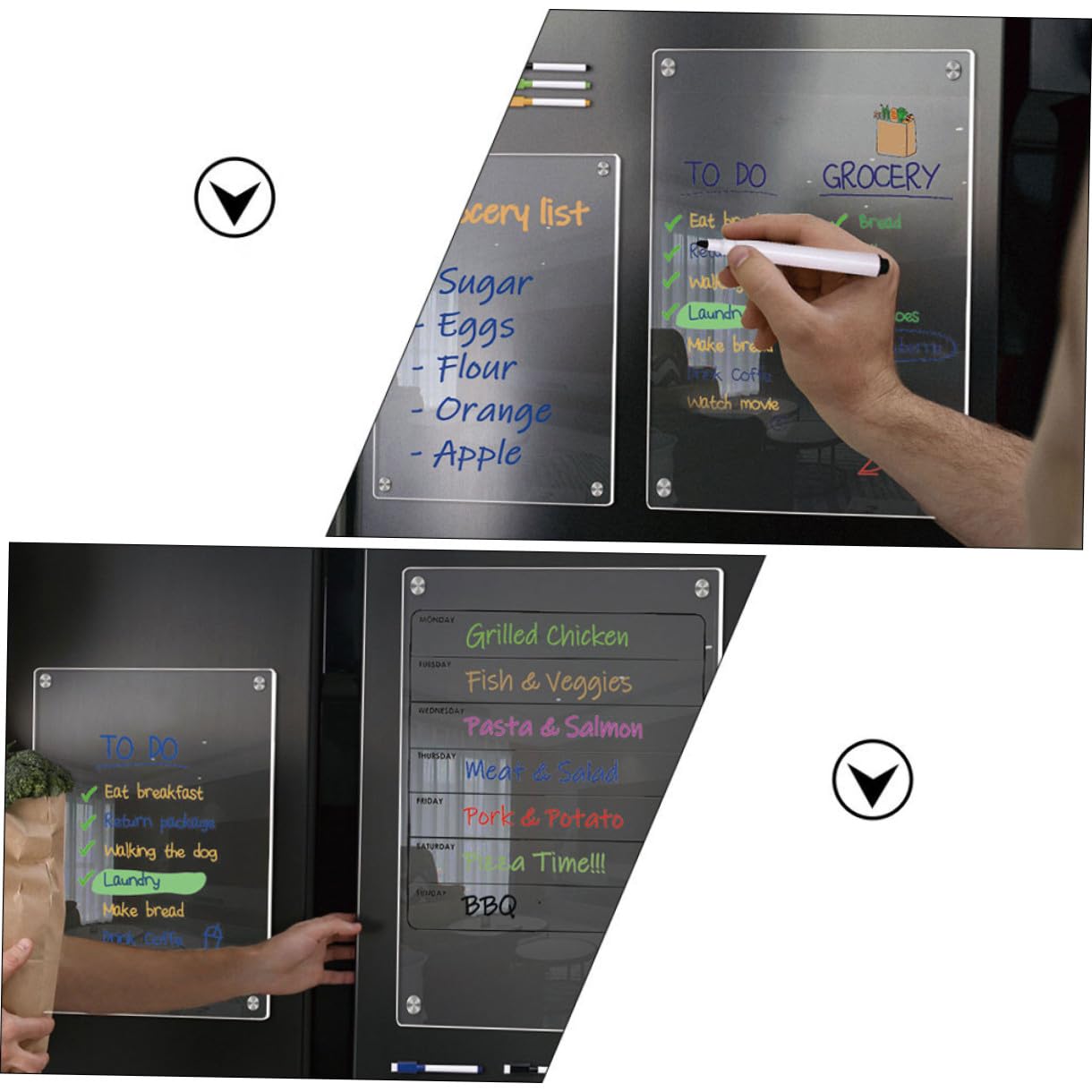 Magnetische Acryl Planungstafel Wochenplaner mit Abwischfunktion | Transparente Ausführung, für Kühlschrank und Eisenmöbel, für Tagesplanung und Notizen