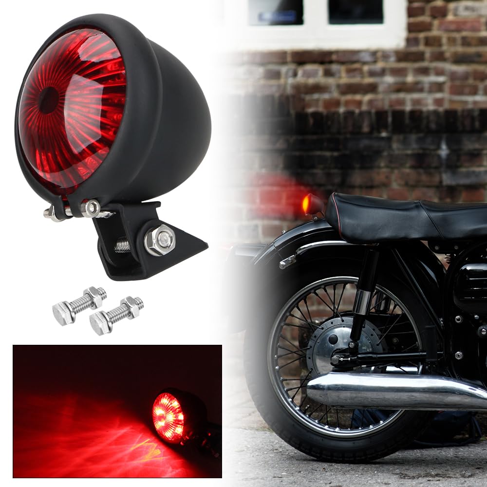 TOTMOX 12V Tylne światło LED motocyklowe Czarne metalowe tylne światło hamulcowe do Harley Chopper Bobber Cafe Racer wodoodporne