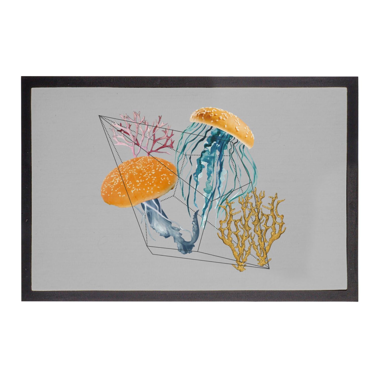 Paillasson gris Méduse Hamburger 60x40cm tapis de sol original décoratif pour entrée