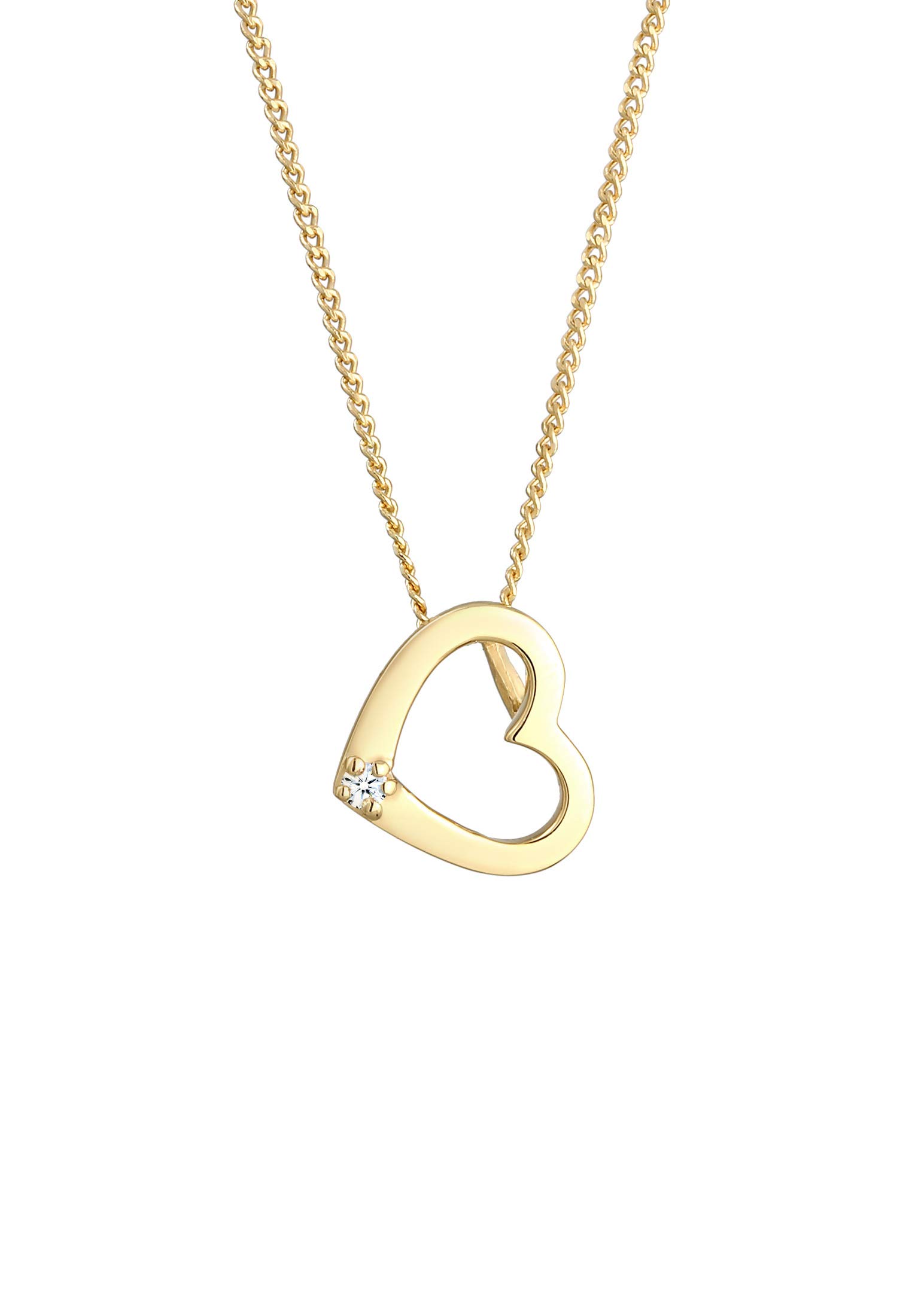 Elli DIAMONDS Halskette Damen Herz Liebe mit Diamant (0.015 ct.) Love in 585 Gelbgold