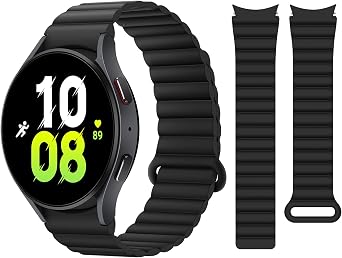 HITZEE Compatible with Samsung Galaxy Watch 7/6/5/4 Band 40mm/44mm/43mm/47mm/45mm, 20mm Silicone Magnetic Sport Strap for Women Men, Black