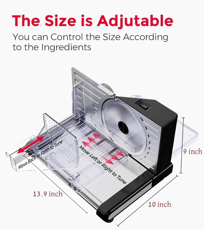Meat Slicer Machine for Home, Foldable 120W Electric Jerky Food Slicer Adjustable 0-15mm Thickness for Frozen Deli Meat Cutter Cheese Bread Slicers, 7.5" Stainless Steel Blade & Food Pusher for Safety thumbnail