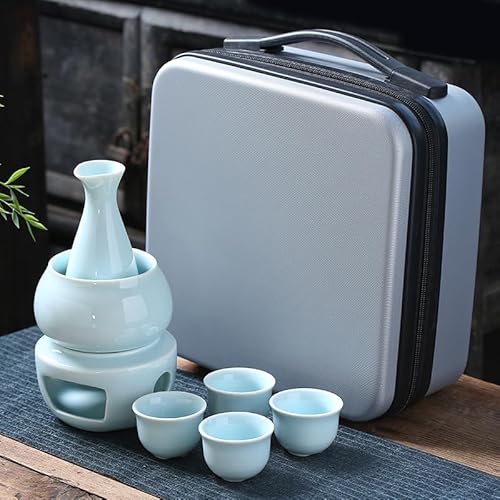 Skywink日本酒 熱燗器 熱酒器 熱燗器 酒器セット ワインセット 伝統 ドリンクウェア 冷たい/暖かい/熱い酒のための日本の禅スタイルの陶磁器のワインセット伝統的な磁器酒暖かい フラスコ 焼酎 焼酎じょか揃 燗瓶 冷酒器 キット焼酎/酒瓶/酒カップ/