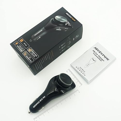 Miniatura 8 de NECESPOW QC3.0 - Transmisor FM Bluetooth 5.0, cargador USB con cable AUX, adaptador de radio manos libres compatible con disco AUX y U, llamada