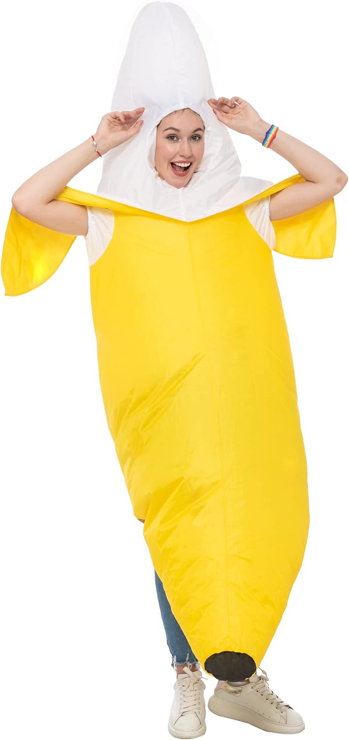 Spooktacular Creations Banana Inflatable Costume for Adult, Full-Body Air Blow Up Costumes, Funny Banana Costume for Halloween Costume Parties(Up to 8ft) - Image 3