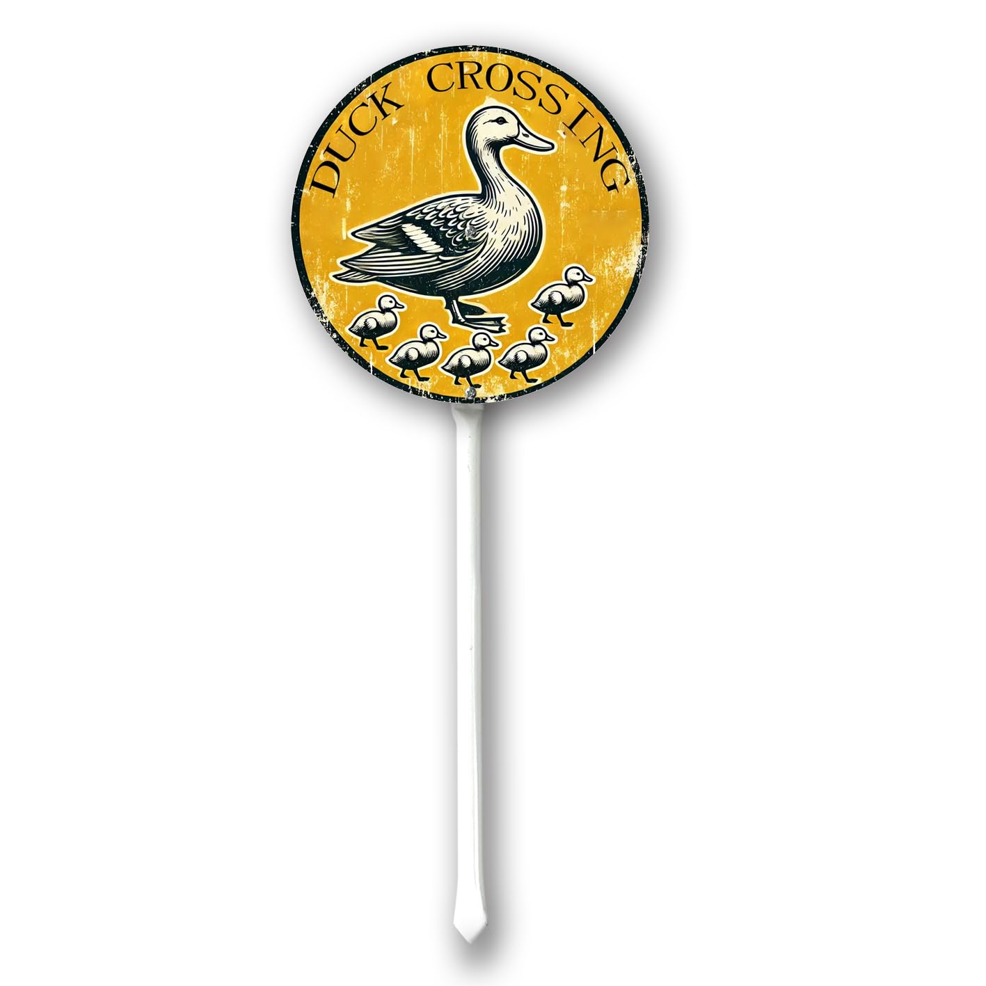 QDTrade Duck Crossing Sign With Stake For Neighborhoods Yard Farm Aluminium Caution 9.2x9.2inch Round Farm Decorations Yard Lawn Walkway Decorations