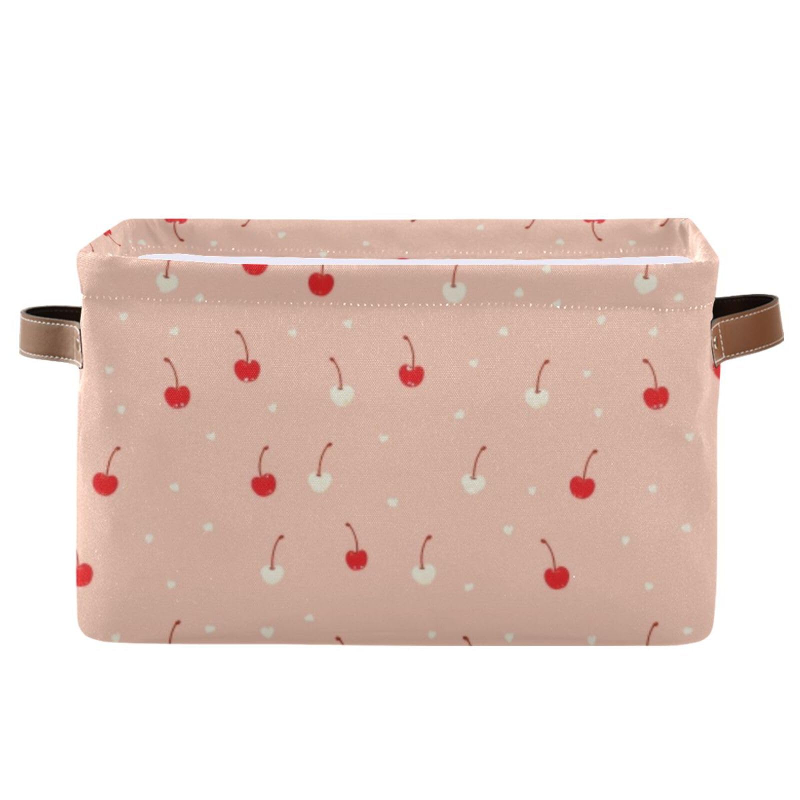 EFEWOI Large Storage Baskets Cute Cherry Heart Fabric Storage Bins with Handles Decorative Collapsible Shelf Baskets for Organizing Clothes, Towel,