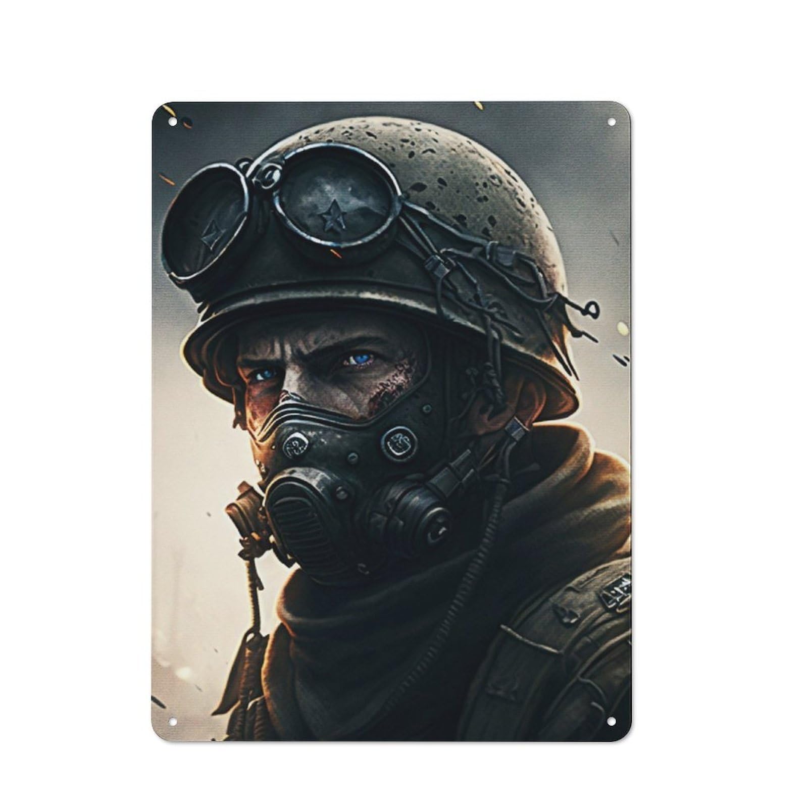 Junmoney Portrait Of A War Soldier Vintage-Inspired Tin Sign 40X30cm For Garage Or Workshop, For Garage, Workshop And Man Cave Decoration