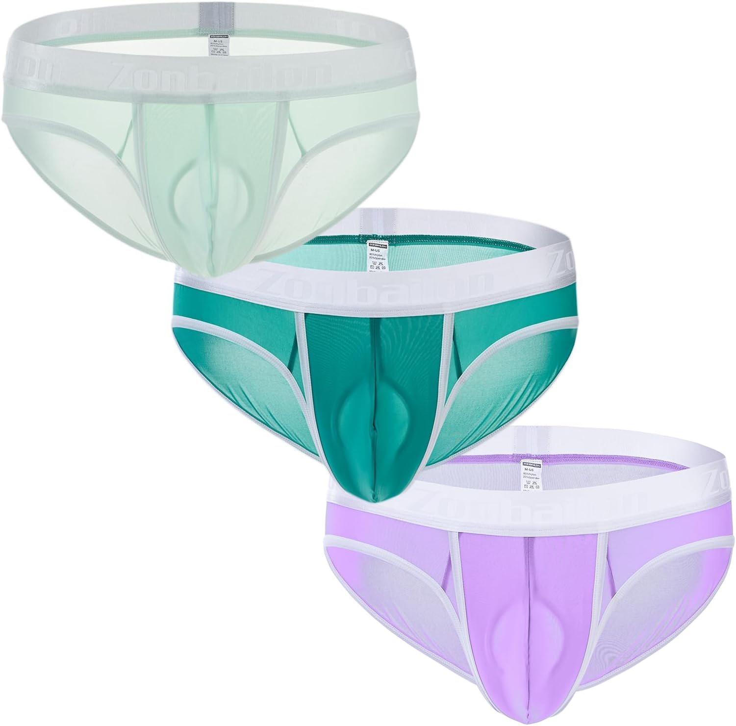 Men's Briefs Dual Pouch Ice Silk Underwear See Through Thin Breathable Sexy Panties
