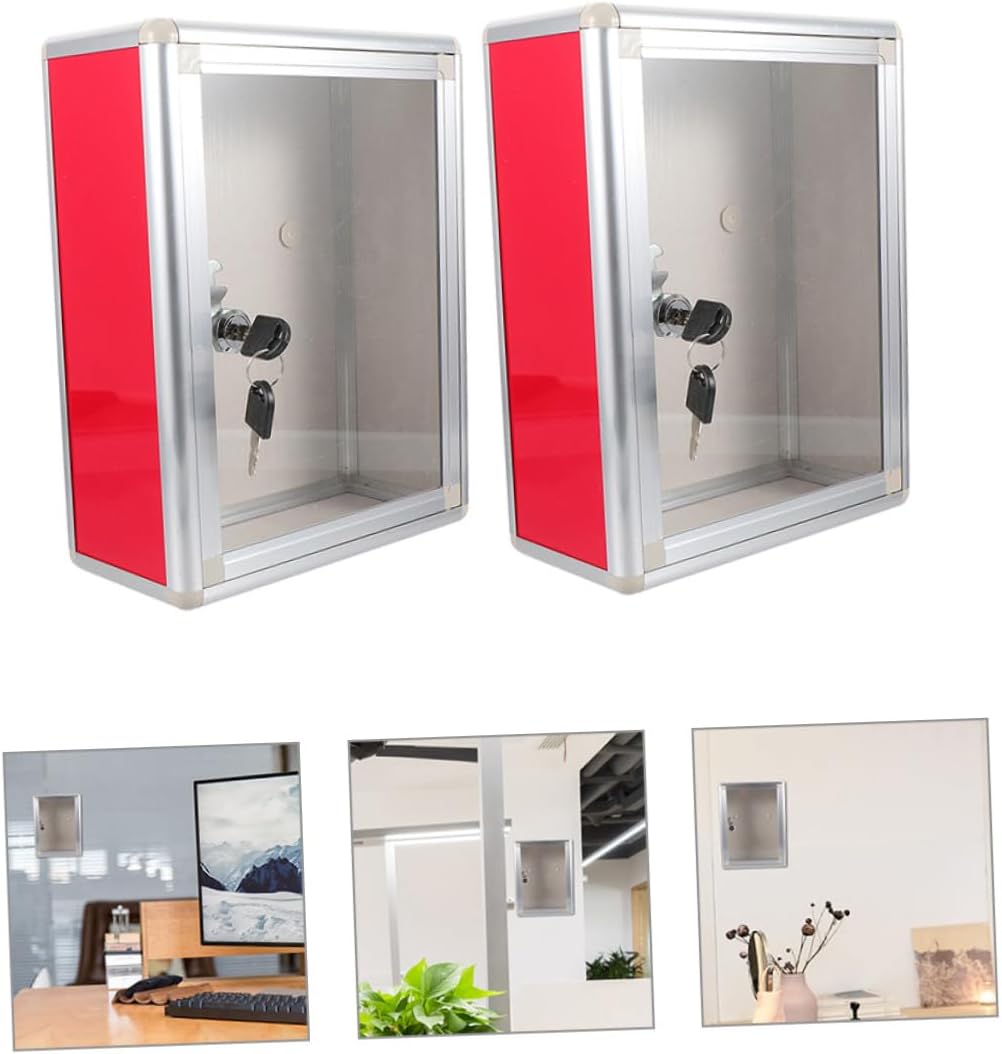 2pcs Metal Wall Mount Mailbox with Lock Transparent Letter Box for Home Office Suggestion Voting Complaint Use Secure Storage