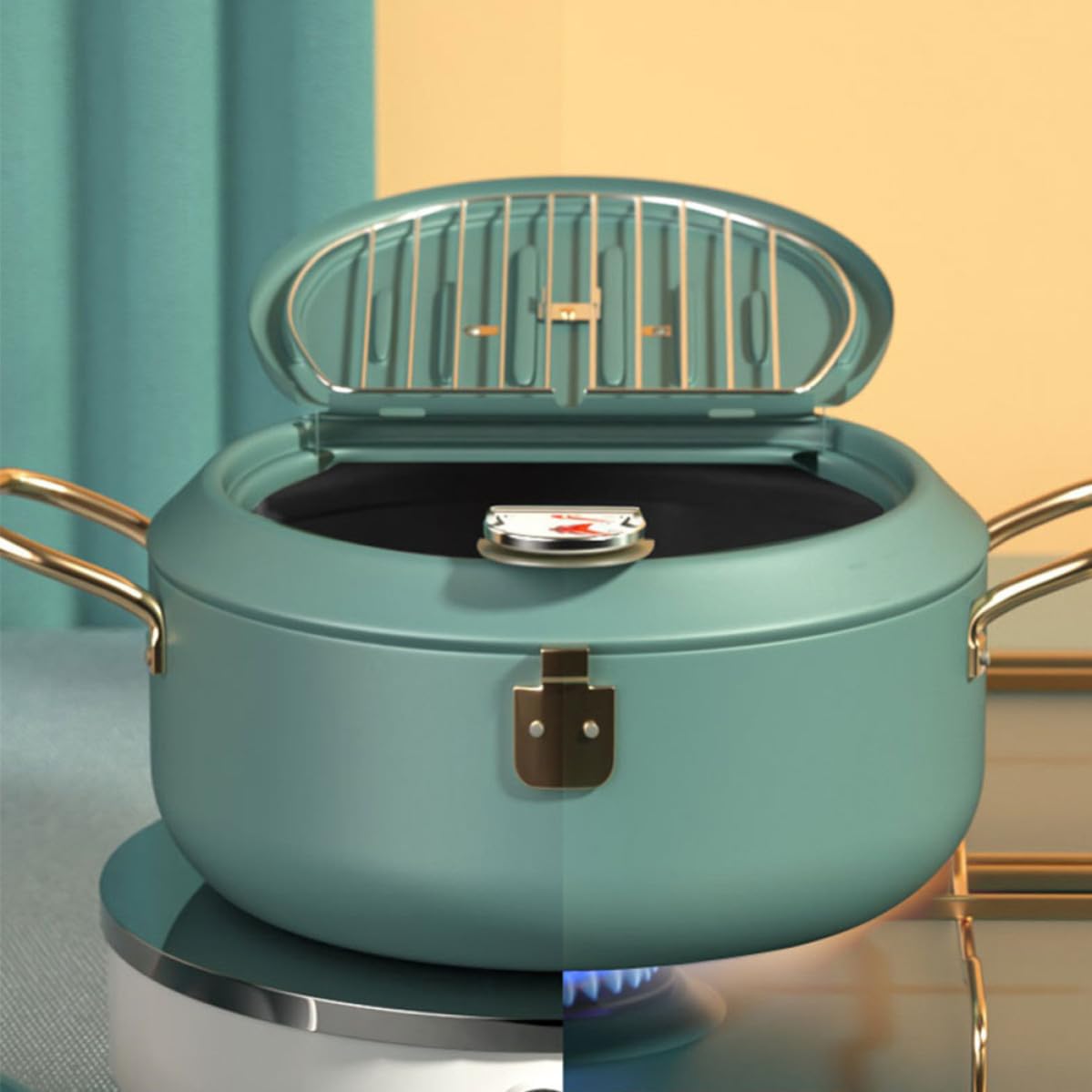 Pentola Frittura Portatile Mini in Acciaio al Carbonio Verde