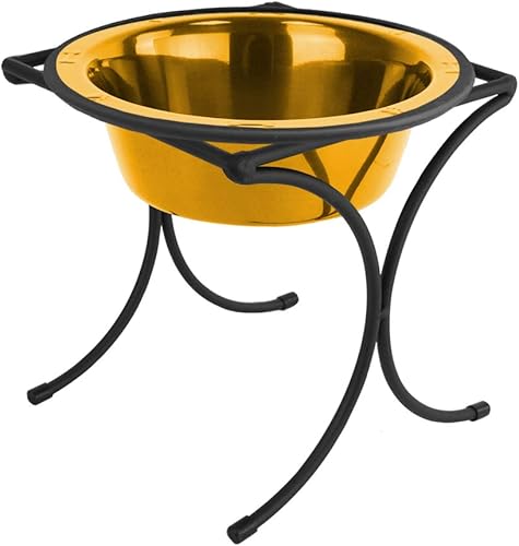 Miniatura 4 de Platinum Pets Bistro - Comedero individual con cuenco de acero inoxidable para gatosperros, tamaño XS, vena de cobre