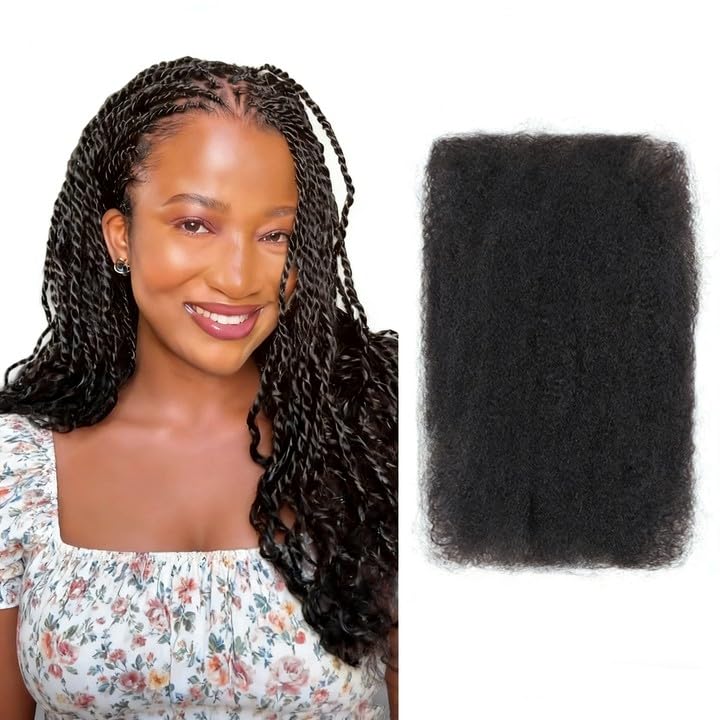 Quisduis Afro Kinkys Bulk Human Hair, 16 inch 50 Gram 4c Curly Hair for Permanent Sister Locs/Mini Twists/Braids Can Dye and Bleach (Natural Black, 16 Inch)