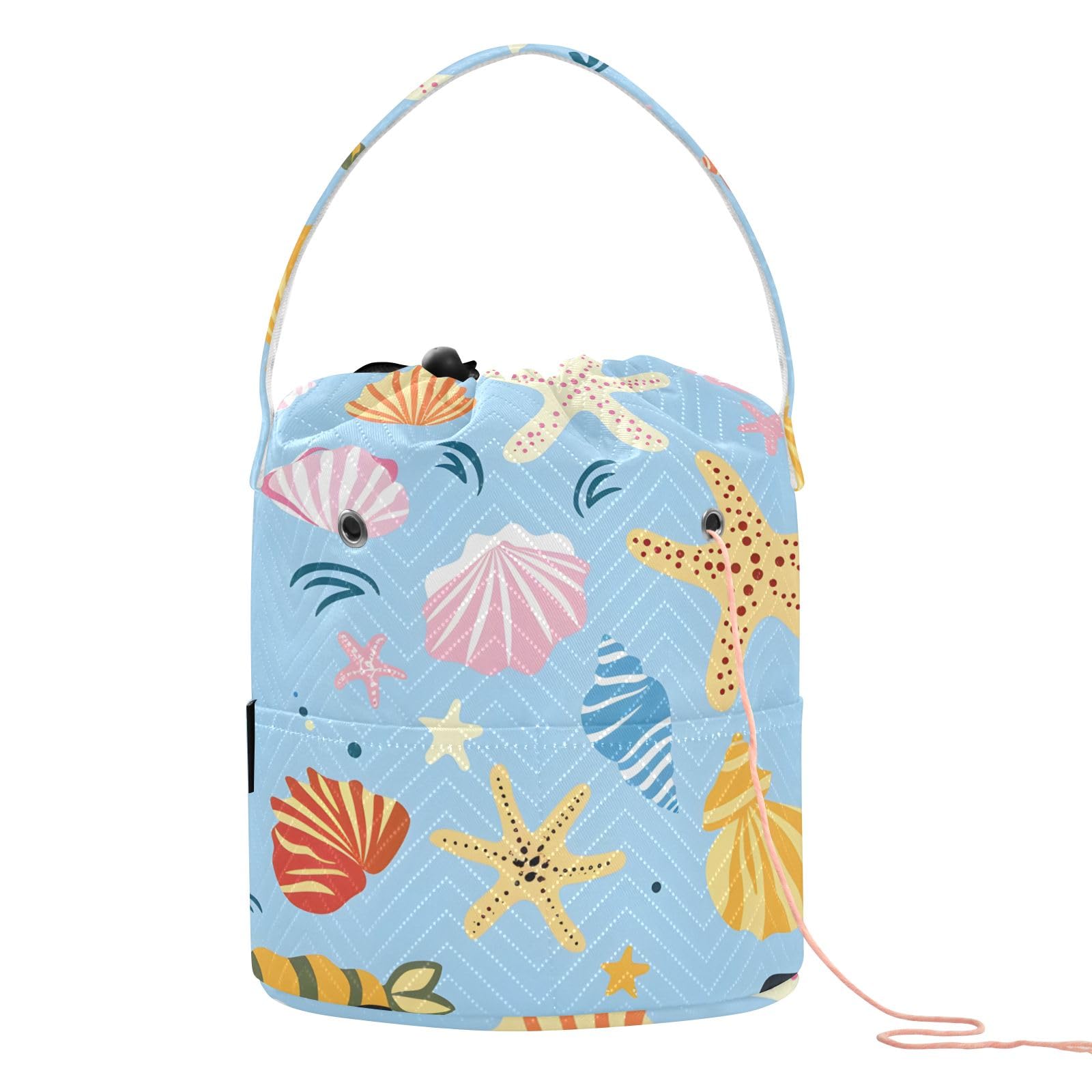 Yarn Storage Bag Small Crochet Bag Knitting Bag Organizer Hand Drawn Sea Shells Yarn Bags for Crocheting Basket