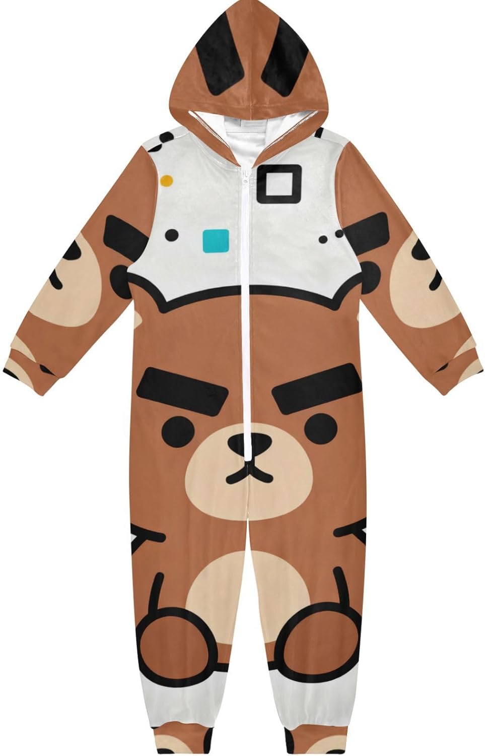 Cute Eyebrow BearPajamaSoft Warm Hooded One-Piecing Costume Romperfor Parties Sleepovers