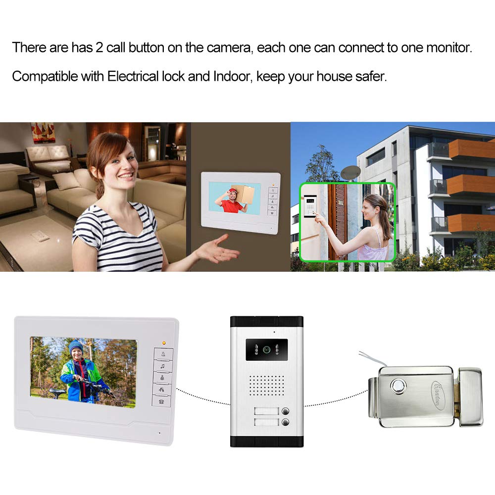 Système d'interphone de Contrôle d'accès de RFID Câblé 7 "Système de Sonnette d'interphone de Moniteur de Moniteur Vidéo de Pouce pour la 2 Maison/Appartement