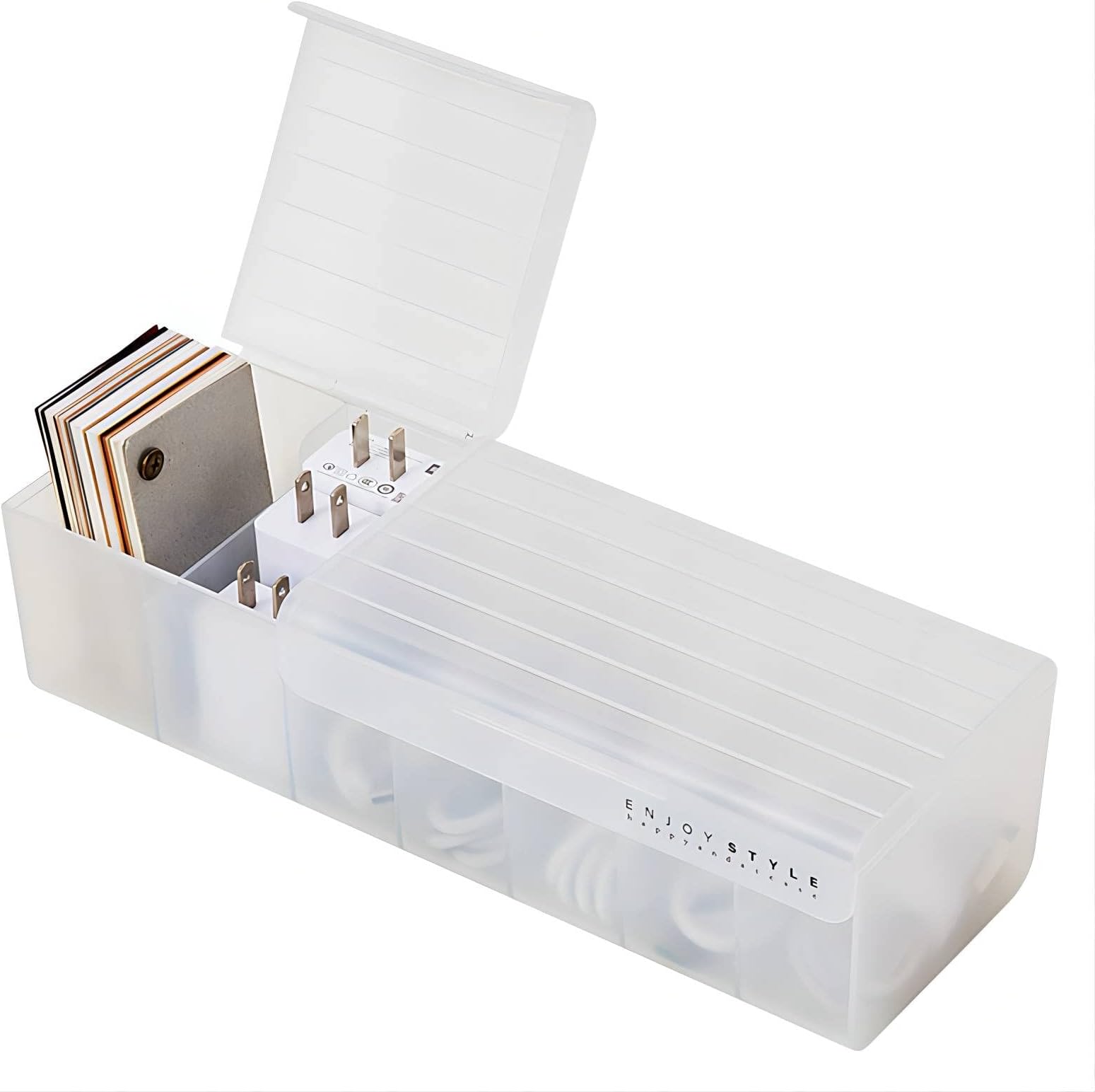 Data Cable Organizer Box, Wire Data Cord Management Case, Charge Cable Management 7 Compartments Storage Box, Cord Sorter Small Desk Electronic Accessories Organizer and Storage