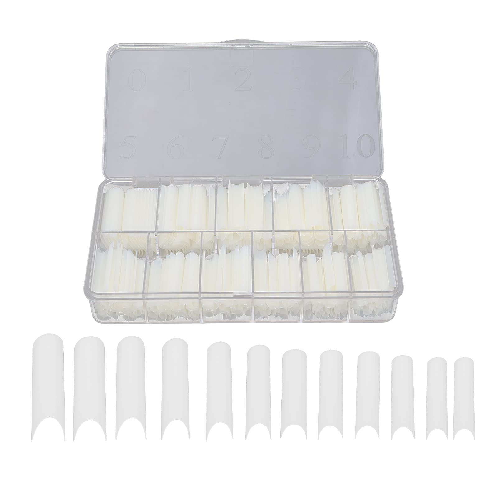 360 pezzi di punte per unghie finte a forma di U extra lunghe, punte per unghie finte per nail art fai-te, 12 misure di punte riutilizzabili salone con scatola di (Colore naturale 360 ​​compresse)