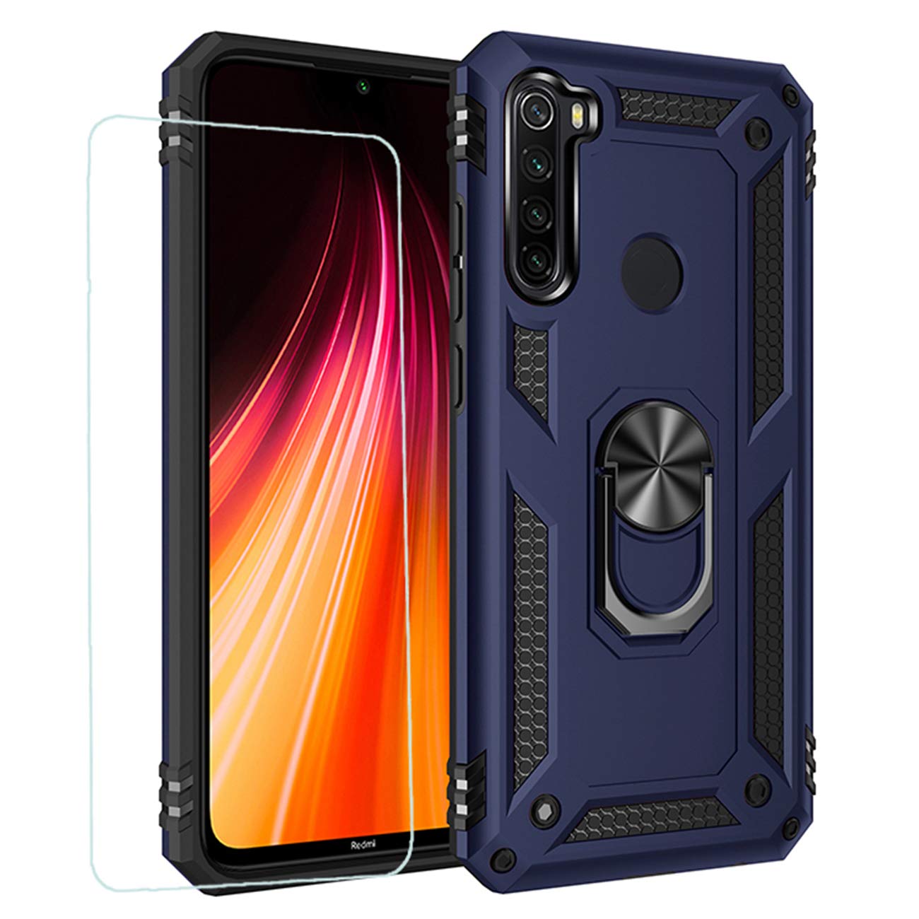 Joytag compatibles para Funda Xiaomi Redmi 9，Carcasa +Cristal Templado Silicona TPU 360 Grados Anillo Giratorio magnético Soporte Caja del teléfono del Coche-Negro — view 43