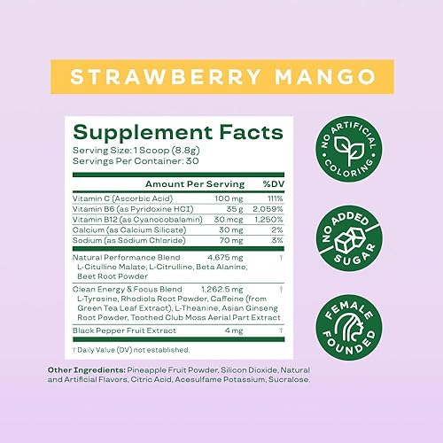 Miniatura 4 de Bloom Nutrition Preentrenamiento de alta energía con beta alanina, ginseng y tirosina L para aminoenergía, cafeína natural en polvo de extracto de