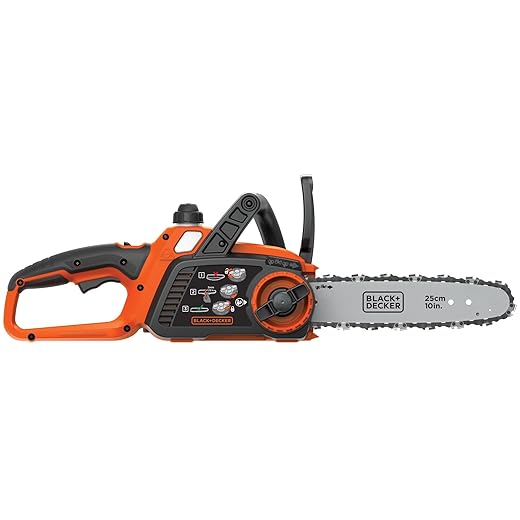 BLACK+DECKER 20V MAX Electric Chainsaw, 10 inch Cordless Chainsaw with Battery and Charger Included, Automatic Oiler, Low Kickback Power Chain Saws (LCS1020)