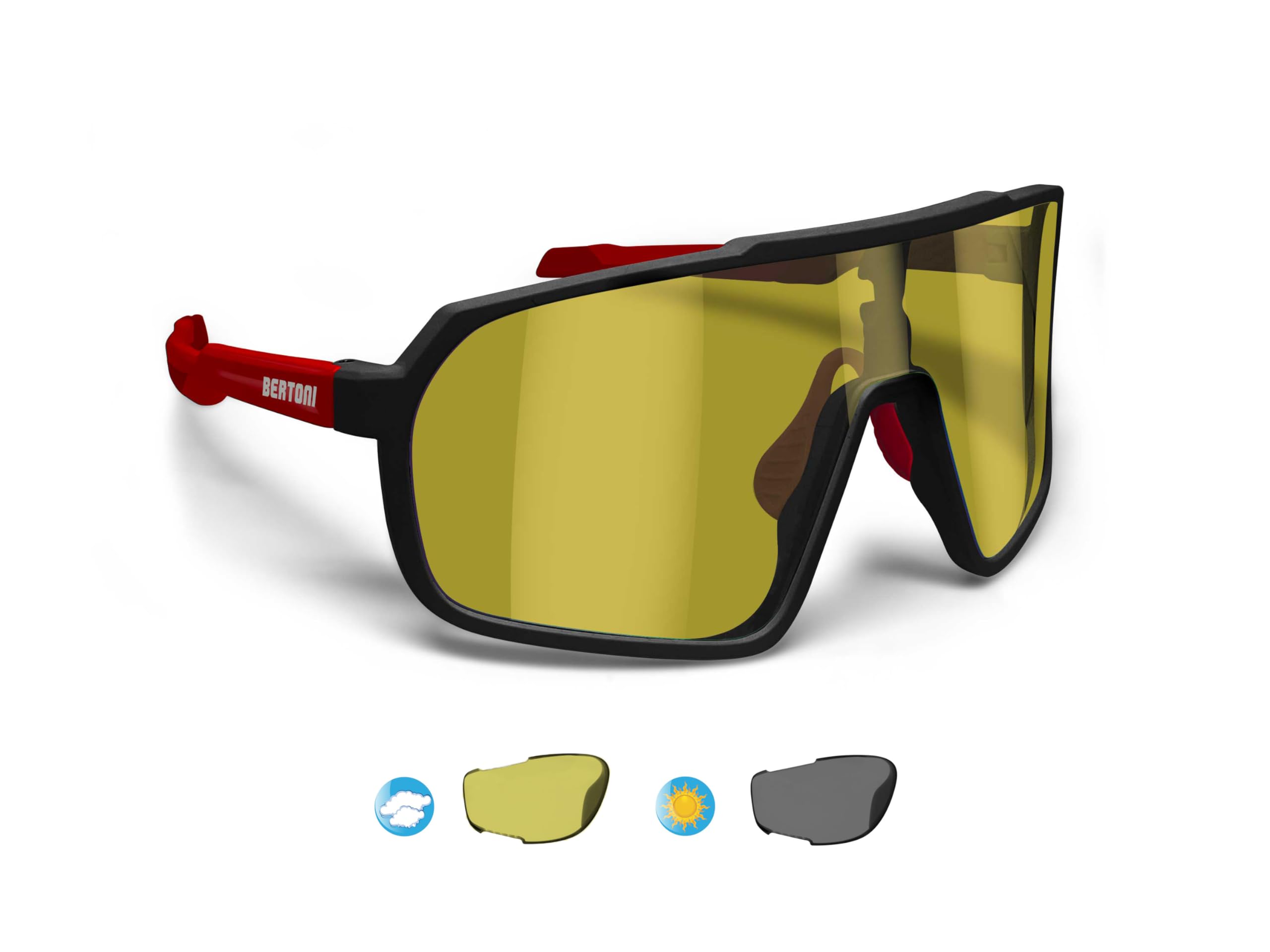 BERTONI Gafas Deportivas Ciclismo MTB Running para Hombre y Mujer en TR90 - Lente Ancha Antivaho 100% Protección UV mod. GEMINI