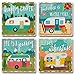 Highland Graphics 4 Pc Set of Square Stone Coasters - Happy Campers