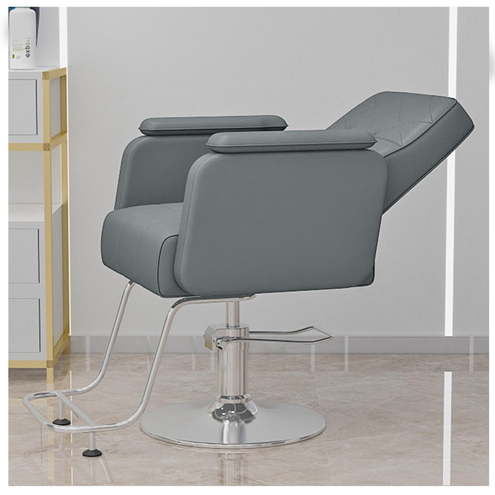 OZBMA Reclining Barber Chair for Barbershop Home, 360 Swivel Salon Styling Hair Stylist, Adjustable Hydraulic Beauty Armchair, Pump,Grey,A