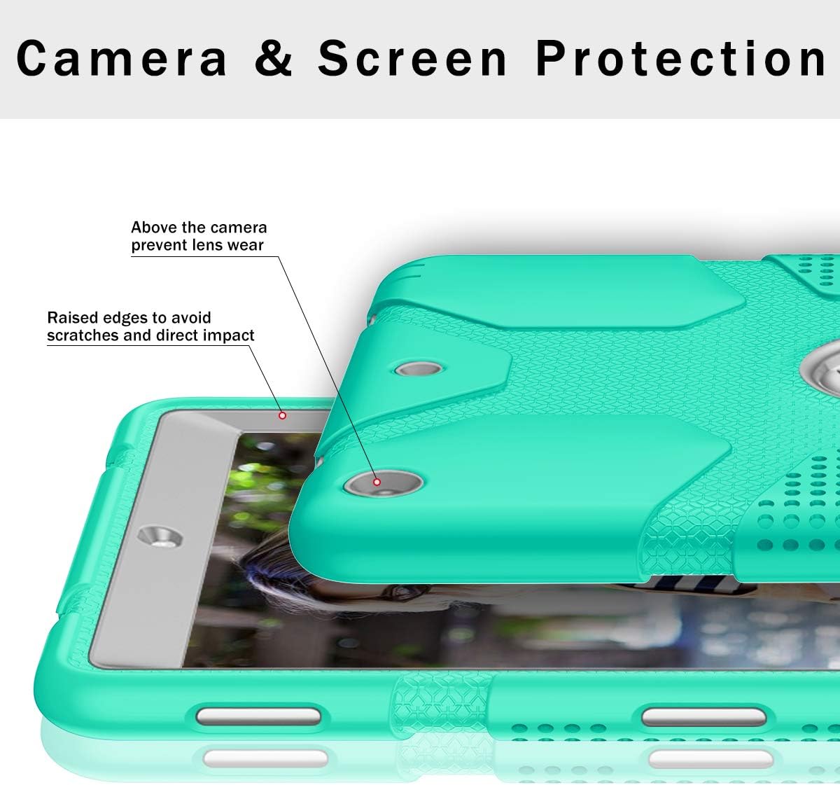 Hocase iPad 5th/6th Generation Case, iPad 9.7 2017/2018 Case, Shockproof Heavy Duty Soft Rubber Bumper+Hard Plastic Hybrid Protective Case for iPad A1822/A1823/A1893/A1954 - Teal