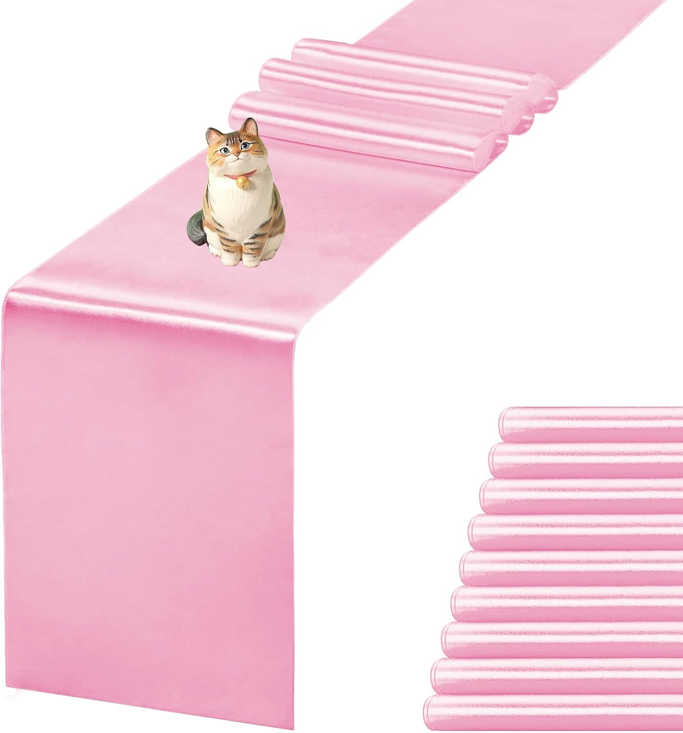 10 Pack Satin Table Runner 12 X 108 Inch Silk Table Runner for Party,Wedding, Birthday, Banquets,Decoration(Pink) Pink 10