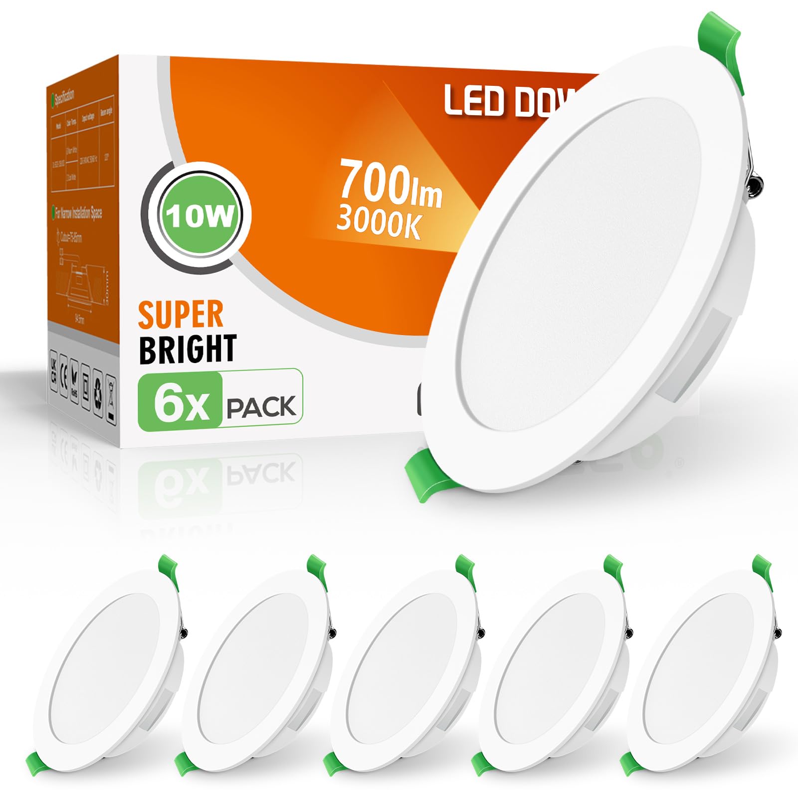 ALUSSO LED Einbauleuchten Ultra flach 10W 230V LED Spots, 700lm Warmweiß 3000K Einbaustrahler Einbautiefe 30mm, IP44 Deckenstrahler für Badezimmer Wohnzimmer Küche, 6er Set