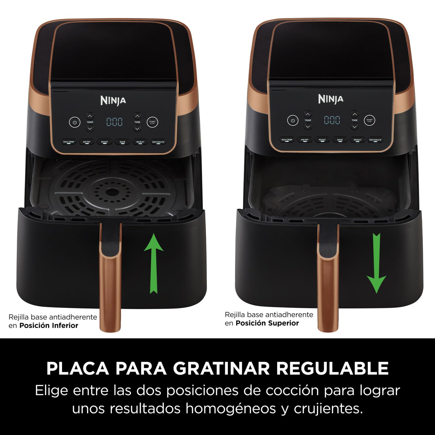 Visita la tienda de Ninja Ninja MAX PRO Freidora de aire, 6,2L, sin aceite, cajón individual, tamaño familiar, Asar, Hornear, Freír con aire, cajón antihaderente apto lavavajilllas, pinzas de silicona, negro/cobre, AF180EUCP in use