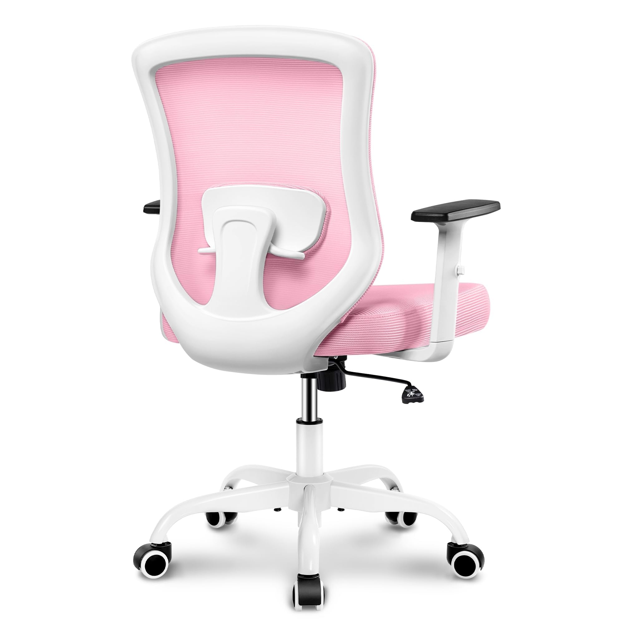 Winrise Office Chair, Ergonomic Home Office Desk Chairs, Breathable Mesh Comfortable Work Chair Adjustable 2D Armrests, Rocking Executive Chair, Swivel Task Chair with Lumbar Support (Pink)