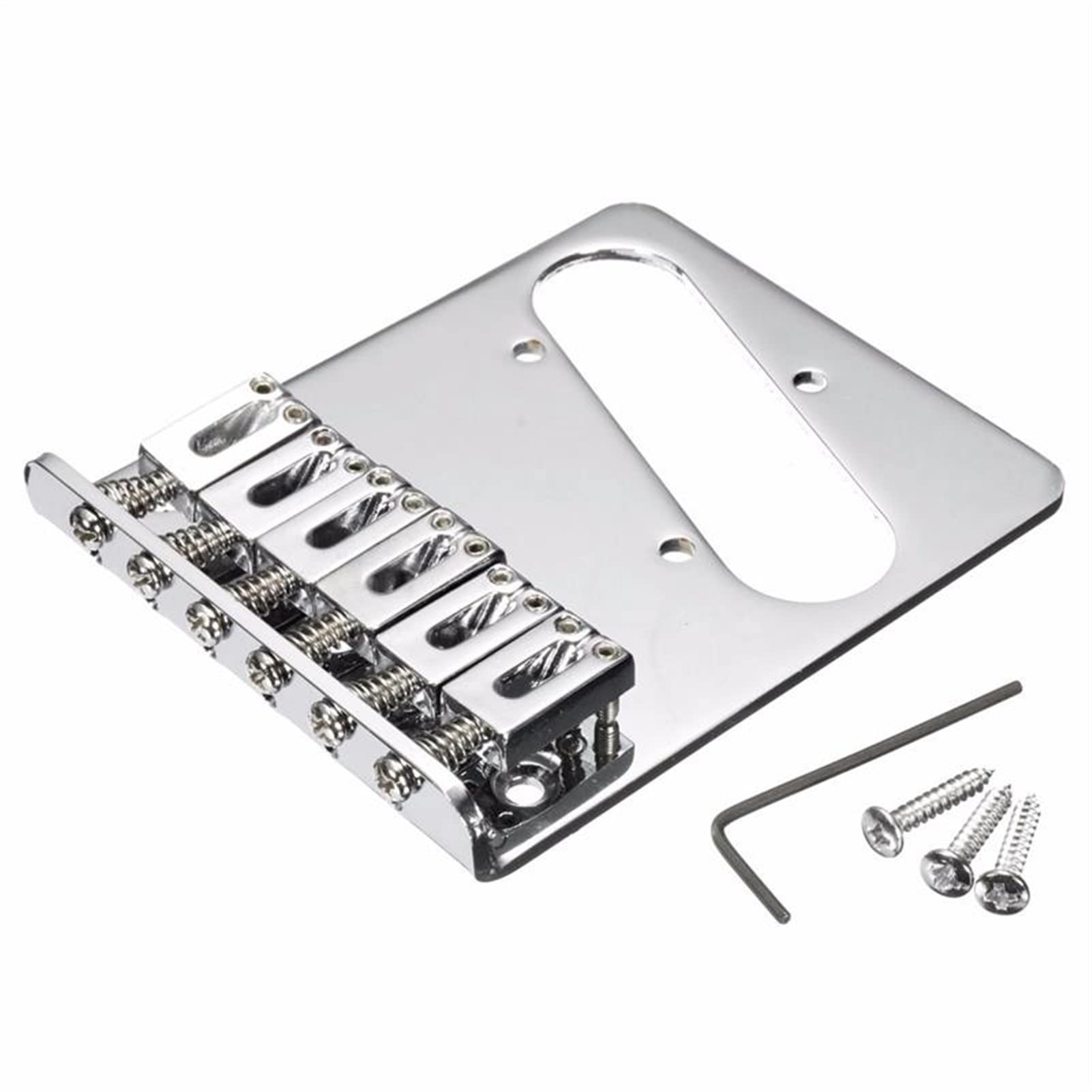 Accesorio repuesto puente Puente De Guitarra Eléctrica De Plata De Cromo De Plata Sillín De Forma De Guitarra Eléctrica + 3 Tornillos De Montaje + Llave Hexagonal